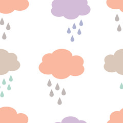 Seamless pattern with cute flat clouds. Children illustration in pastel soft colors.