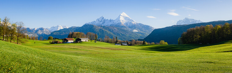 Beautiful rural mountain scenery in the Alps in spring