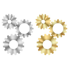 Techno Background with Geometric Gear Wheels Icon. Machinery Logo. Modern Mechanism Cog Concept. Technologic Mechanical Cogwheel Tool on White Background. Teamwork Symbol. Part of Transmission.