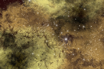 Negative space or abstract galaxy illustration with stars and nebula. Fantasy, celestial, sci-fi or futuristic background. Grunge effect.