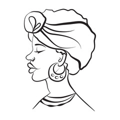 african girl portrait, sketch linear, isolated