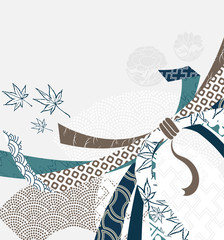 ribbon traditional geometric card kimono pattern vector sketch illustration line art japanese chinese oriental design