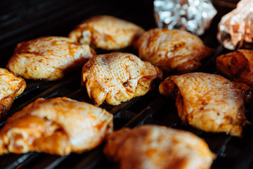 Grilling chicken thighs on a gas grill

