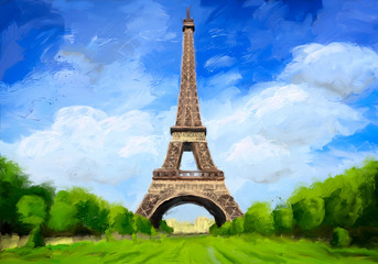 Original digital painting from the Eiffel Tower in Paris, France