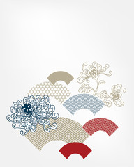 fan traditional geometric kimono card background vector sketch illustration line art japanese chinese oriental design