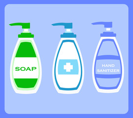 hand sanitizer bottle  or soap ,vector  symbol for hygiene. for a sign Hand Washing Illustrations