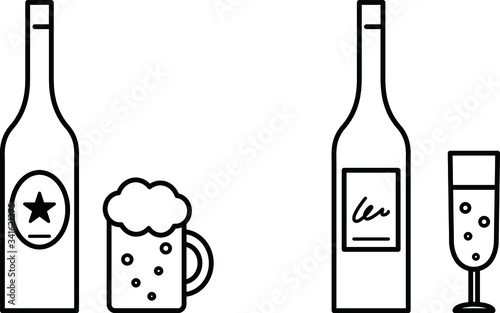 ビールとワインのイラスト ビン ボトル イラスト Alcohol Canvas Print Alcoh Yugoro