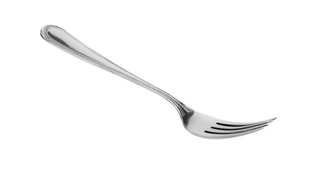 Steel spoon and fork isolated on white background.