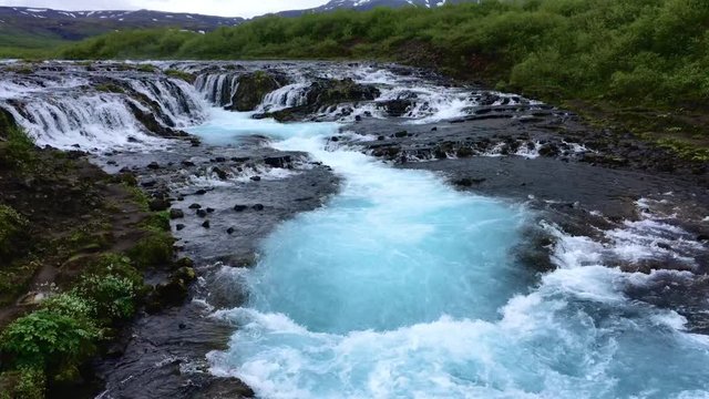 Scenic view of beautiful Bruarfoss waterfall on Bruara river in Iceland
