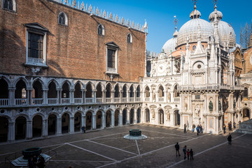 Doge's Palace or Palazzo Ducale, Venice, Italy. It is one of the top landmarks of Venice. Ornate courtyard of the old Doge's Palace in the Venice center.