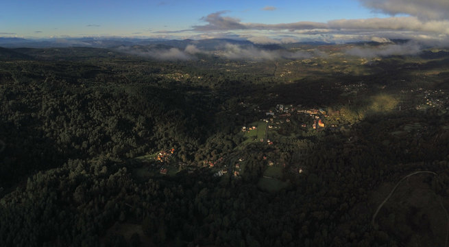 Aerial view in landscape of Pontevedra. Covelos. Galicia,Spain.Drone Photo