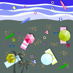 Beach top view. Summer holidays background. Exotic isle and sea