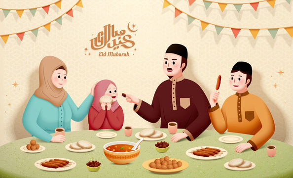 Muslim family having iftar food
