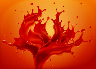 Realistic red liquid splashing