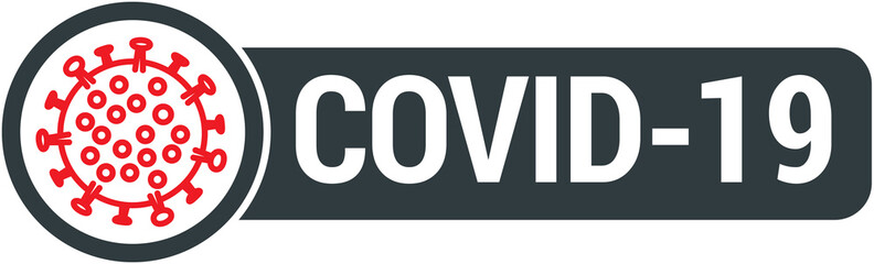 Covid-19 sign with virus illustration. Vector icon