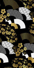 traditional geometric kimono seamless pattern vector sketch illustration line art japanese chinese oriental design