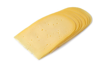 Slices of young Gouda cheese close up