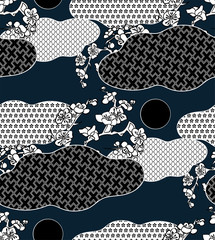 cloud traditional geometric kimono seamless pattern vector sketch illustration line art japanese chinese oriental design