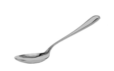 Steel spoon and fork isolated on white background.