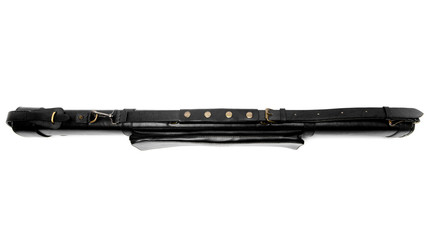 Pool Cue Case. Leather black cue case isolated on white background
