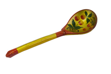 Russian wooden spoon, on an isolated white background
