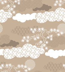 pine cloud traditional geometric kimono seamless pattern vector sketch illustration line art japanese chinese oriental design