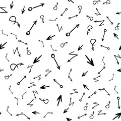 Arrow doodles vector. A set of simple sketches of arrows. Up, down, left, right ones. The effect of a pencil sketch isolated on white pattern background. Vector eps 10.