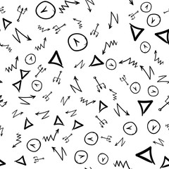 Arrow doodles vector. A set of simple sketches of arrows. Up, down, left, right ones. The effect of a pencil sketch isolated on white pattern background. Vector eps 10.