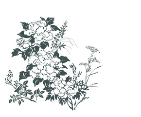 chrysanthemum card nature landscape view vector sketch illustration japanese chinese oriental line art design