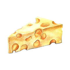 Cheese watercolor illustration on white background