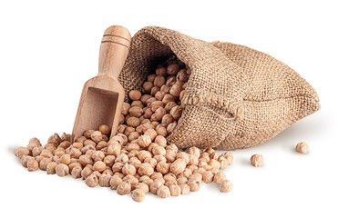 Chickpea spill out of sack and scoop
