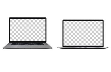 2 modern laptops with thin display edges and transparent screens. 