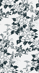 chrysanthemum flowers japanese chinese design sketch ink paint style seamless pattern