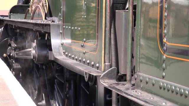 Steam train close up old style shot on tracks