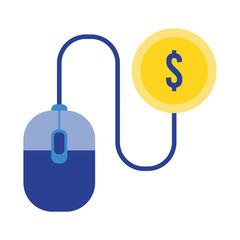 coin money dollar with mouse flat style icon