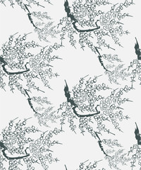 sakura japanese chinese design sketch ink paint style seamless pattern