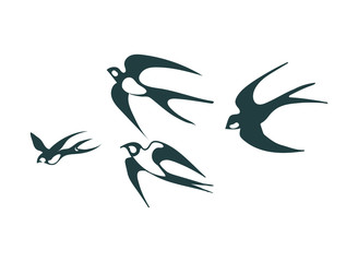 Obraz premium swallow card nature landscape view vector sketch illustration japanese chinese oriental line art design elements