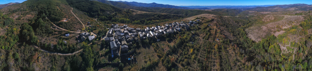 Fototapeta na wymiar Aerial view in El Bierzo. Village of Espinoso de Compludo. Leon,Spain. Drone Photo