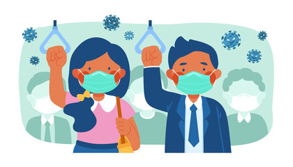 Commuters wearing surgical masks