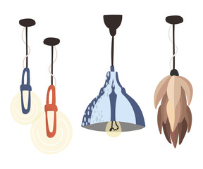 set of modern loft chandeliers. Fashionable lamps in scandinavian style concept. flat vector illustration. separate objects isolated on white background