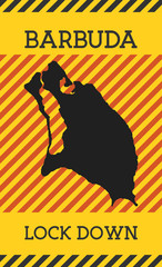 Barbuda Lock Down Sign. Yellow island pandemic danger icon. Vector illustration.