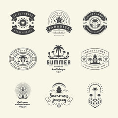 Summer holidays labels and badges retro typography design set.