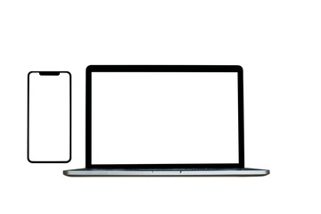 Laptop and a mobile phone mockup in white background