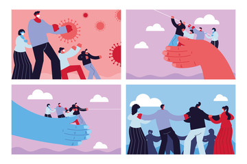 poster with people with medical mask, fight against coronavirus