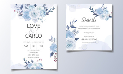 Beautiful wedding invitation card template set with floral frame