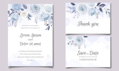 Beautiful wedding invitation card template set with floral frame