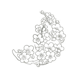 flower nature view vector sketch illustration japanese chinese oriental line art card background