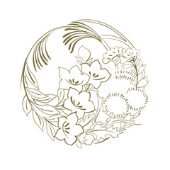 flower nature view vector sketch illustration japanese chinese oriental line art card background