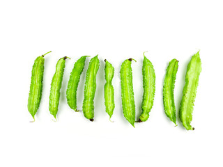 Winged beans on white background isolate. Vegetables to eat with chili paste. Green vegetables
