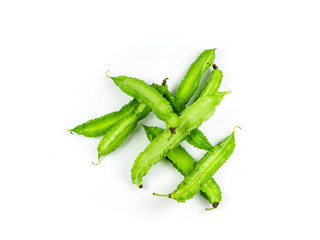 Winged beans on white background isolate. Vegetables to eat with chili paste. Green vegetables